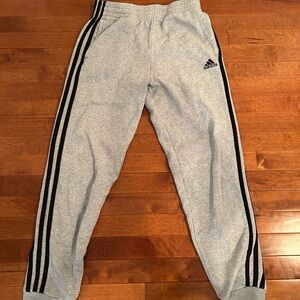 Adidas Kids Gray Joggers with Black Stripes